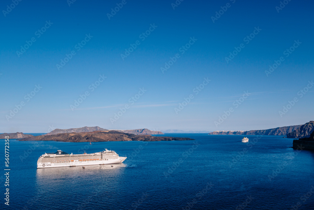 Two cruise ships at Santorini, Greece. Two cruise ships at Santorini, Greece.