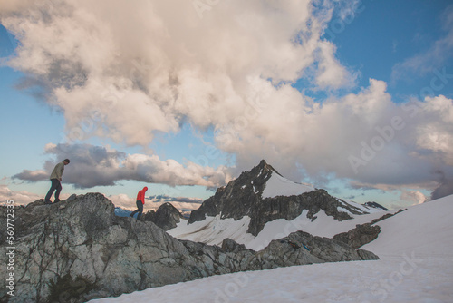 Hikers explore a rocky ridge below Cypress Peak, B.C. photo