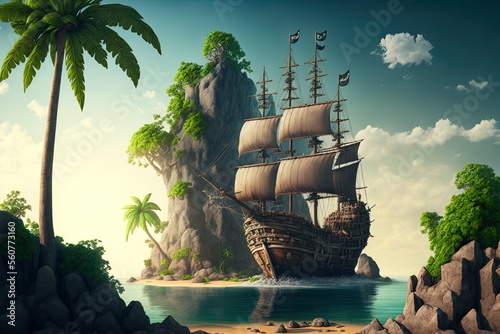 Fototapeta a filibuster boat in the tropics with a pirate ship