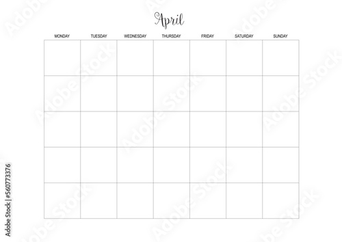 April calendar, Monthly Planner Calendar, KDP Interior, To Do Planner, Vector PDF, Blank Calendar