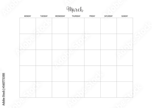 March Calendar, Monthly Planner Calendar, KDP Interior, To Do Planner, Vector PDF, Blank Calendar