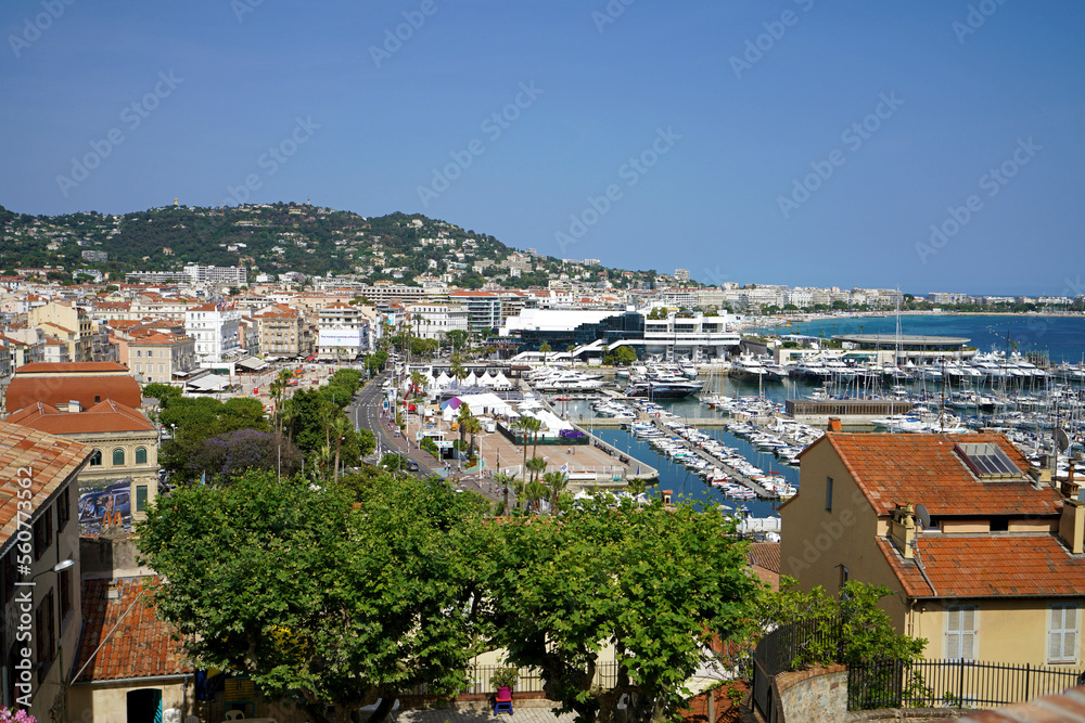 Cannes cityscape with port and yachts moored, France