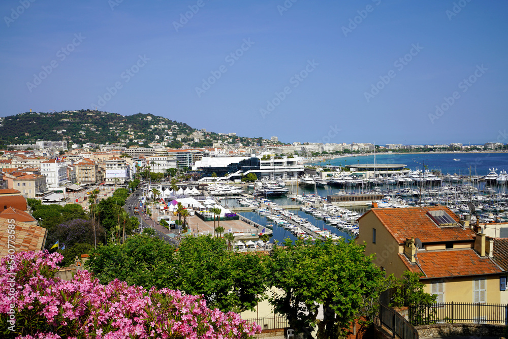 Cannes cityscape with port and yachts moored, France
