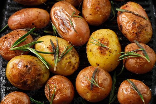 grilled mini potatoes with spices and rosemary
