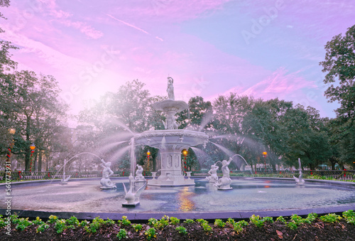The fountain at Forsyth Park decorated for Christmas, in Savannah Georgia photo