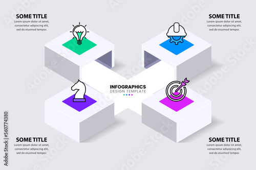 Infographic template. Crossroad with 4 isometric squares. Vector