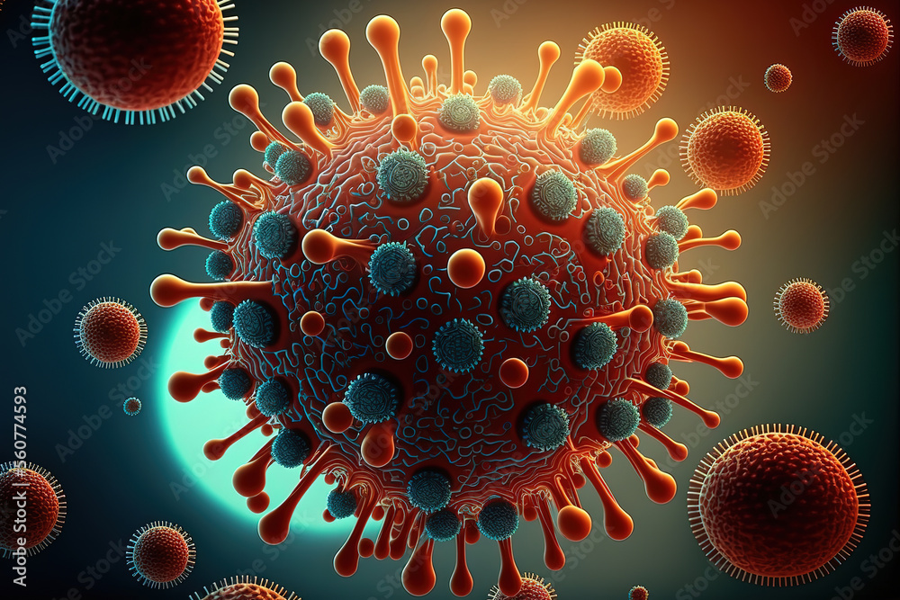 Coronavirus COVID-19 under the microscope. 3d illustration yellow and red virus (ai generated) Coronavirus COVID-19 under the microscope. 3d illustration yellow and red virus (ai generated)