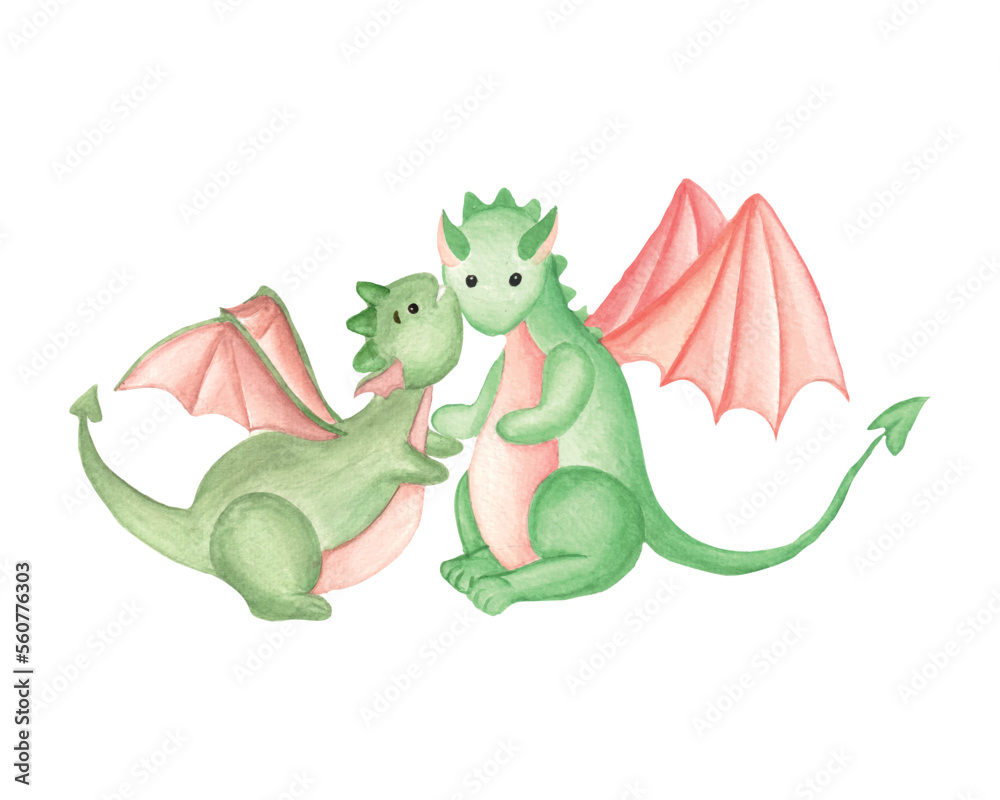 Naklejka premium Watercolor Valentine Dragon Watercolor Clipart, Valentine Dragon sublimation for printing