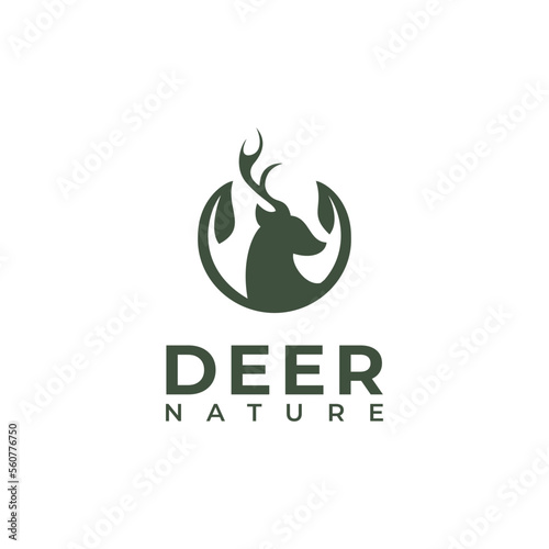 deer leaf antlers logo design vector template.