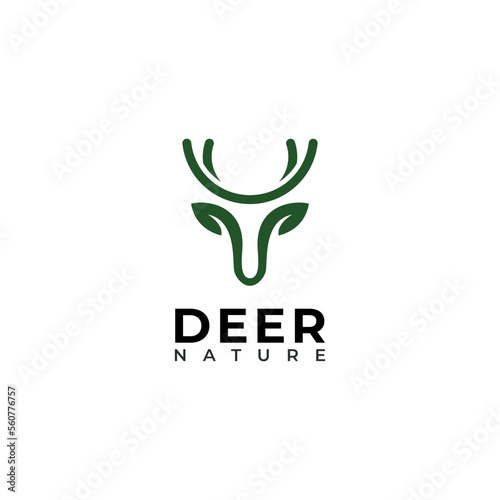 deer leaf antlers logo design vector template.