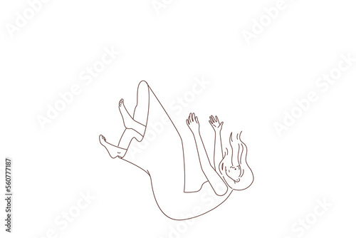Frustrated woman falling down underwater 