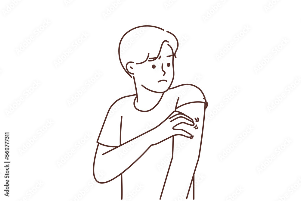Unhealthy man scratching arm suffer from pox Unhealthy man scratching arm suffer from pox