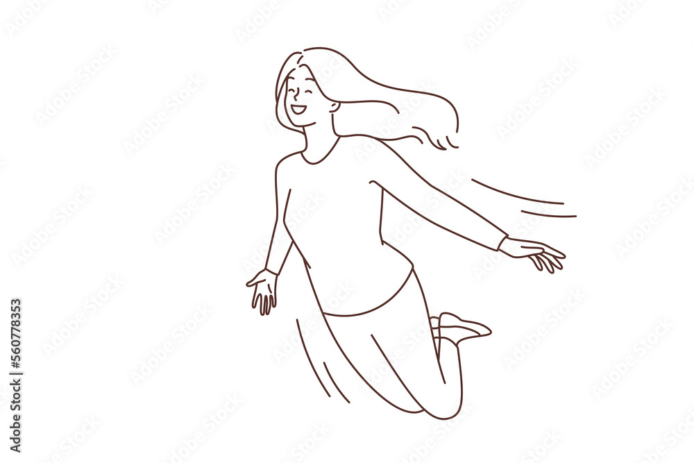 Smiling woman flying in sky