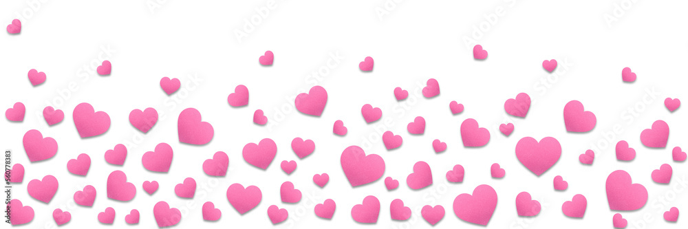 Valentine's day background with pink hearts like balloons on transparent background