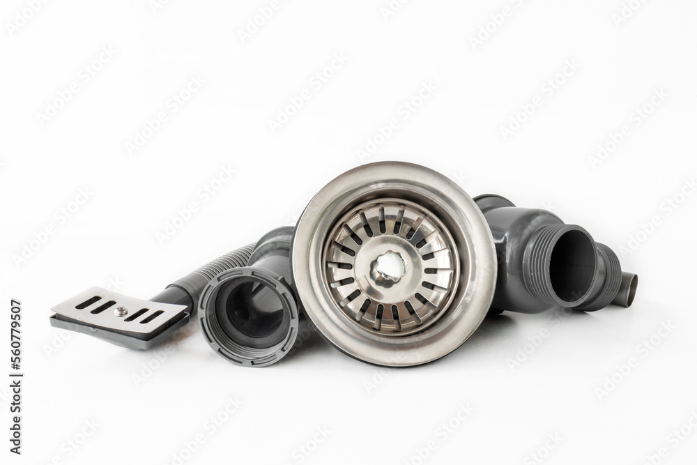New plastic kitchen siphon isolated on white background New plastic kitchen siphon isolated on white background