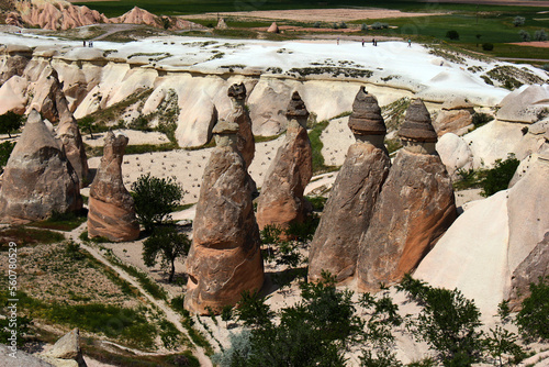 Rock formations near the ancient cave city of Zelve in Cappadocia, Turkey