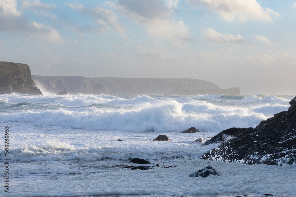 Waves Crashing onto Cornish Rocks Dollar Cove, The Lizard, Cornwall