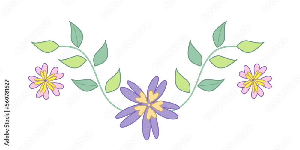 Floral decorative element. Vector isolated color illustration in outline style.