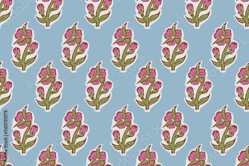 SPRIG FLORAL WITH BLOCK PRINT DETAIL SEAMLESS PATTERN IN EDITABLE VECTOR FILE