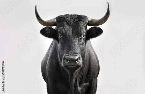 A Large Black Bull Head Isolated On White Background Generative AI © Aleksandar