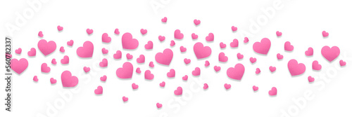 Valentine's day background with pink hearts like balloons on transparent background