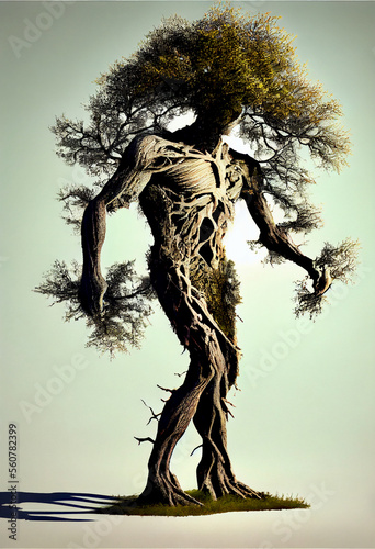 Generative AI abstract render of a humanoid fantasy tree