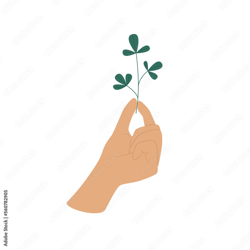 Hand holds a plant. Flat Illustration on transparent background Hand holds a plant. Flat Illustration on transparent background