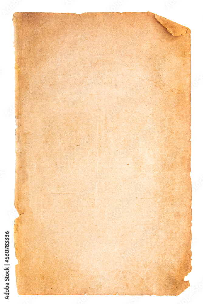 Sheet of grunge vintage paper isolated on a transparent background.