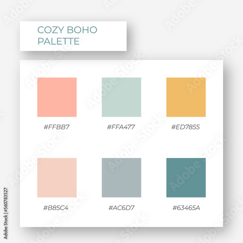 Cozy boho palette. Trendy pallete of color. Cozy color pallete. Swatch summer candy shade tone with hex code. Nft pastel colors. Super trendy color 