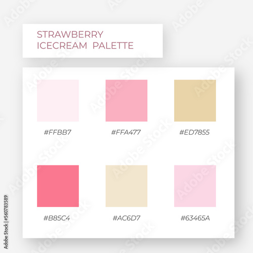Strawberry icecream. Trendy pallete of color. Cozy color pallete. Swatch summer candy shade tone with hex code. Nft pastel colors. Super trendy color. Pastel palette 