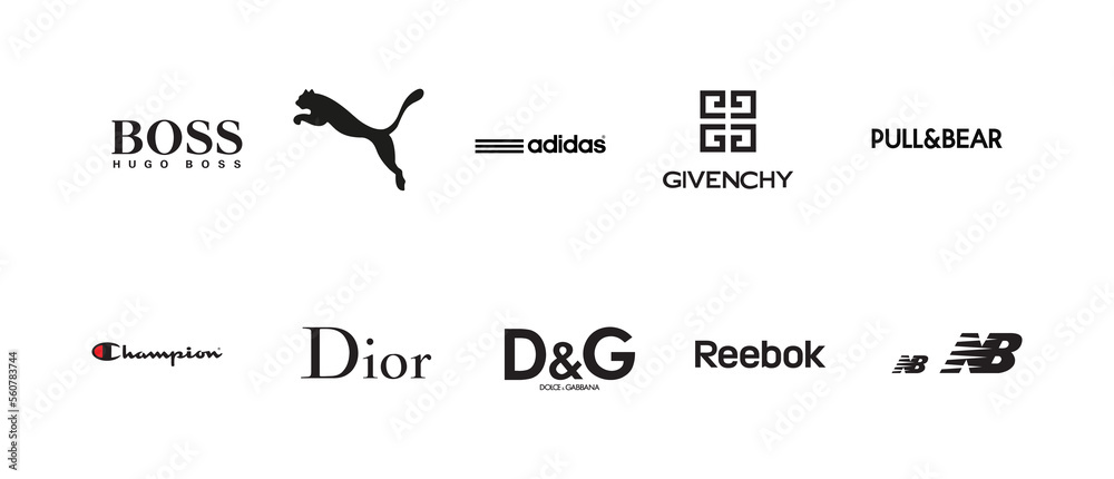 Vettoriale Stock Top clothing brands logos popular of, Boss, Puma, Adidas,  Givenchy, Dior, Reebok, Editorial vector. | Adobe Stock