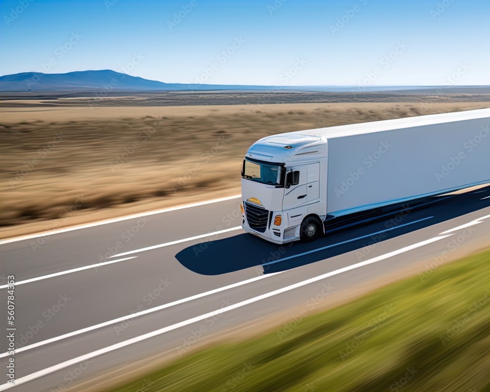 Massive truck transports goods on highway. Massive truck transports goods on highway.