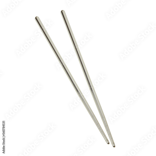 Metallic chopsticks for sushi and ramen isolated on white background 