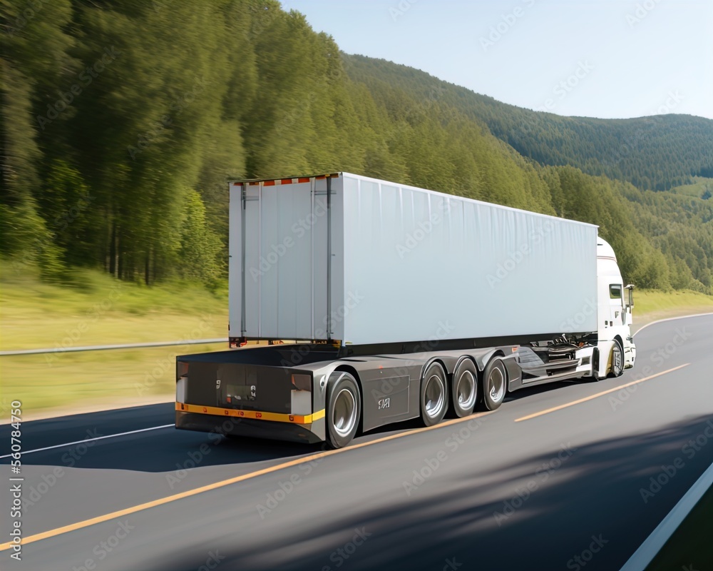 Massive truck transports goods on highway. Massive truck transports goods on highway.