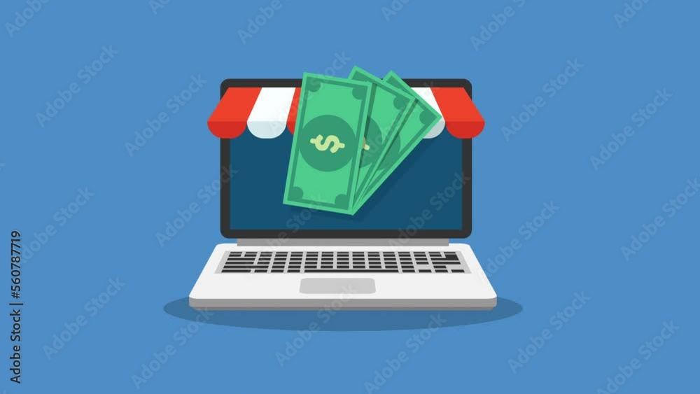 online store and money motion animation.flat design