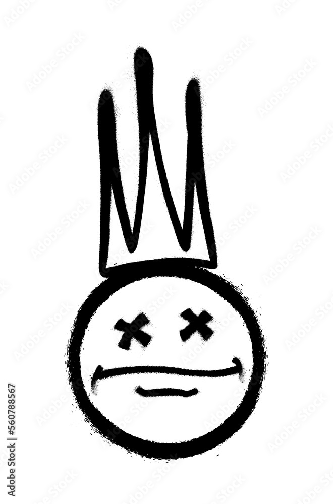 Graffiti emoticon with crown. Smiling face painted spray paint. Vector illustration Graffiti emoticon with crown. Smiling face painted spray paint. Vector illustration