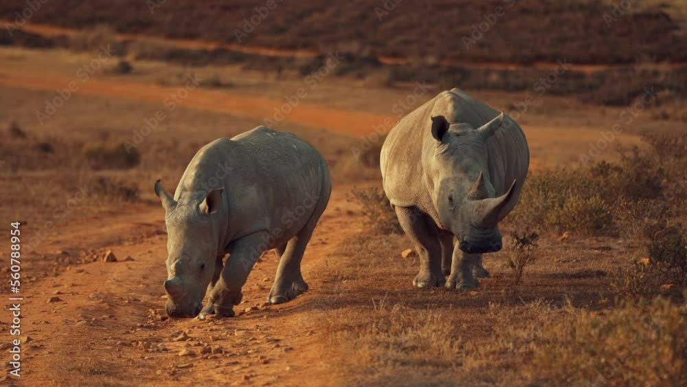 White Rhino in South Africa whit his Baby. Baby White Rhino