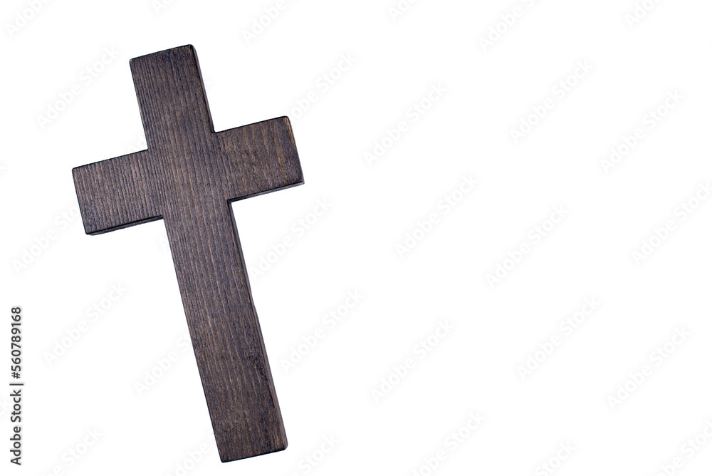 Wooden cross. Crucifixion of Jesus on a white background.