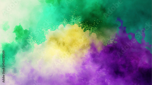 Mardi Gras Digital Watercolor Background Abstract Splash Colorful Art