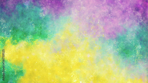 Fotografie, Tablou Mardi Gras Digital Watercolor Background Abstract Splash Colorful Art