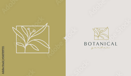 Leaf Plant Flower Monoline Logo. Universal creative premium symbol. Vector sign icon logo template. Vector illustration