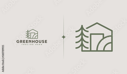 Green House Monoline Logo. Universal creative premium symbol. Vector sign icon logo template. Vector illustration