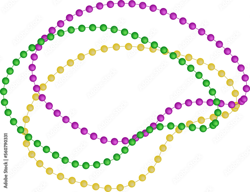 Purple, green, yellow beads Mardi Gras carnival design element - obrazy, fototapety, plakaty 