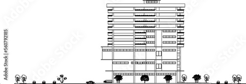 eco-friendly multi-storey apartment building detailed sketch design vector illustration
