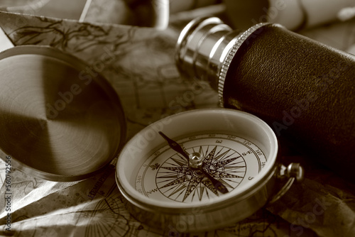 Vintage compass and spyglas...