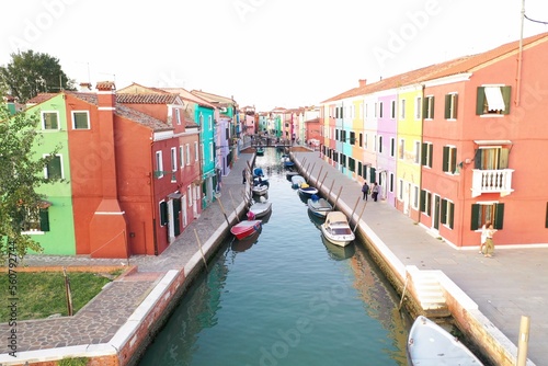 beautiful colorful small houses in a raw at Burano island near Venice Italy. © Rafik