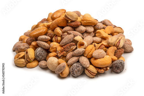 A group of almonds, pistachios, walnuts, macadamia, cashews.