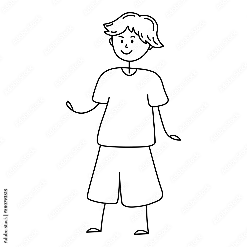 Doodle graphic illustration of teen boy. Graphic line sketch of smiling boy Doodle graphic illustration of teen boy. Graphic line sketch of smiling boy