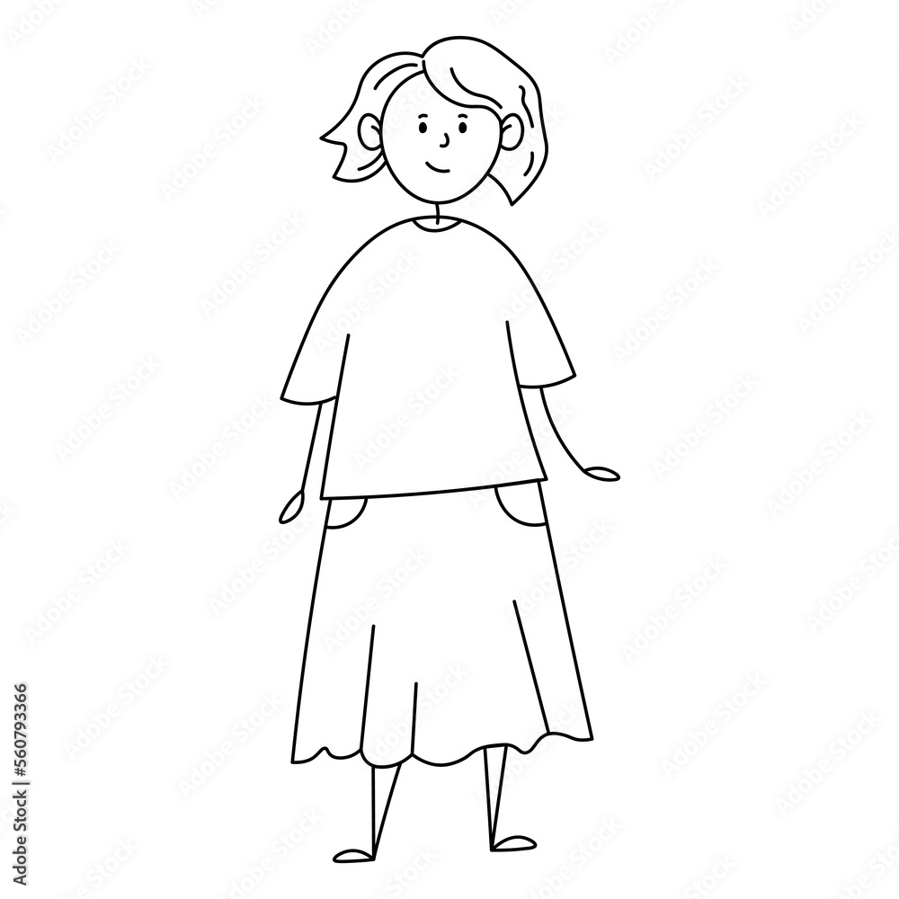  Doodle graphic illustration of beautiful woman. Cartoon doodle line sketch