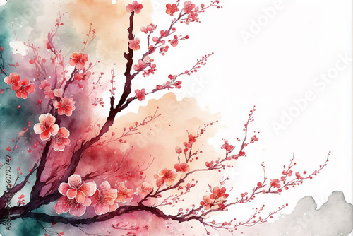 chinese new year frame watercolor generative ai